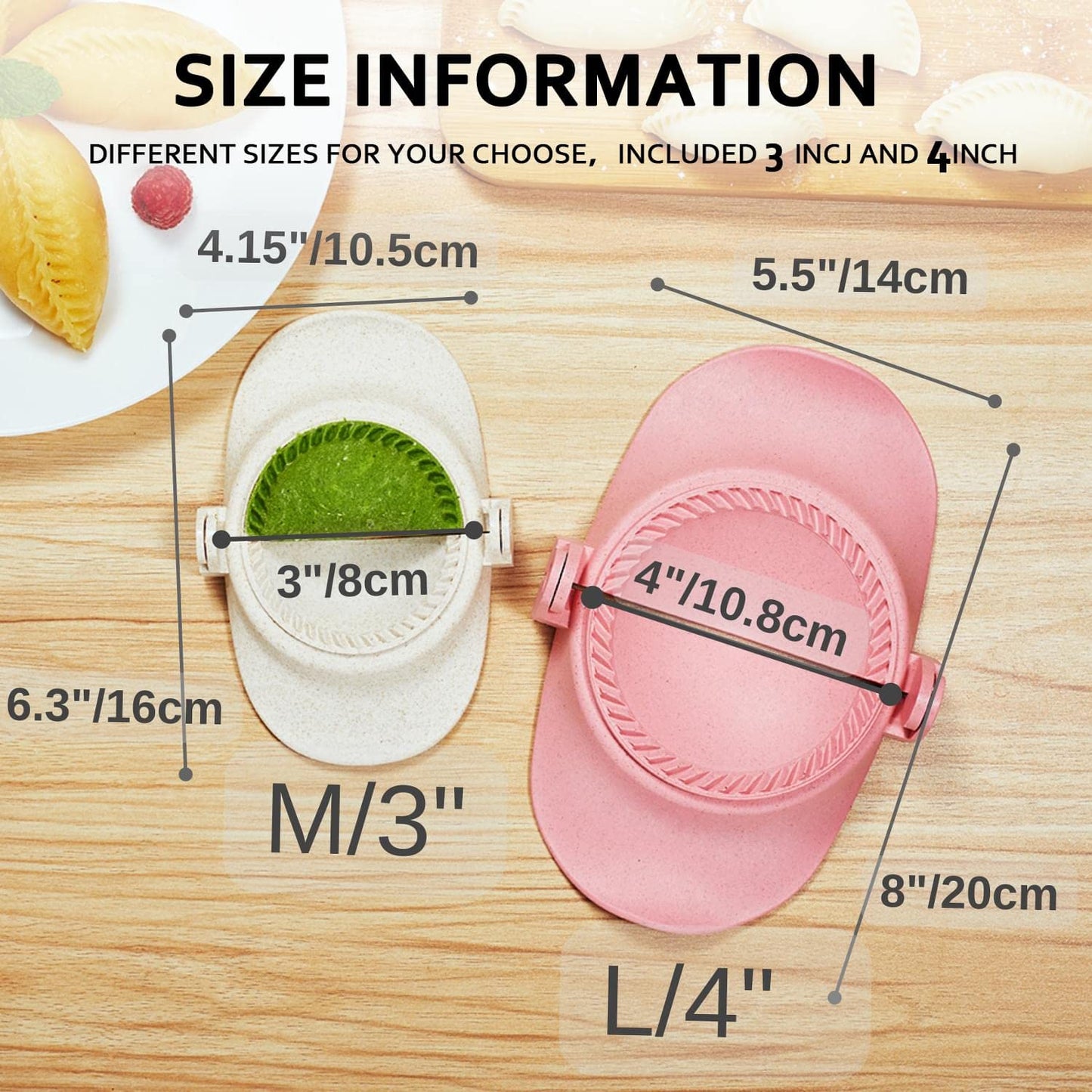 MUMSUNG Empanadas Press Maker, Dumpling Maker Mold Set With Dough Cutter, Dumpling Mold Set (L/4"+M/3")