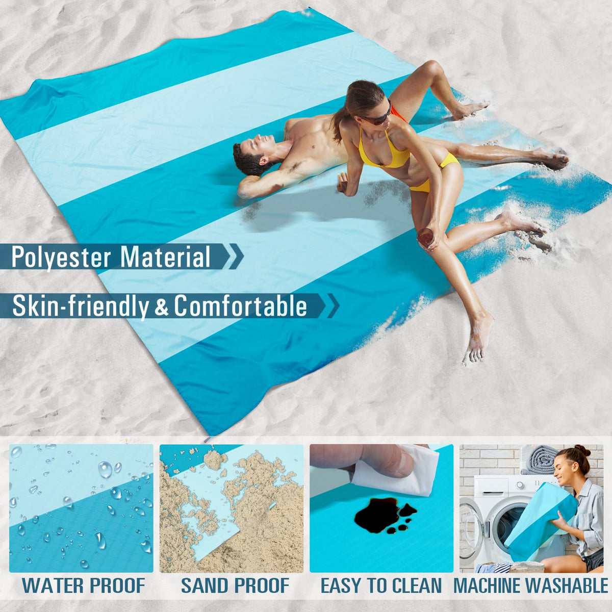 Famstar Beach Blanket Sandproof Waterproof 78''×110'' 1-7Adults Oversized,Compact Lightweight Durable Beach Mat for Travel Camping Hiking Picnic Blanket