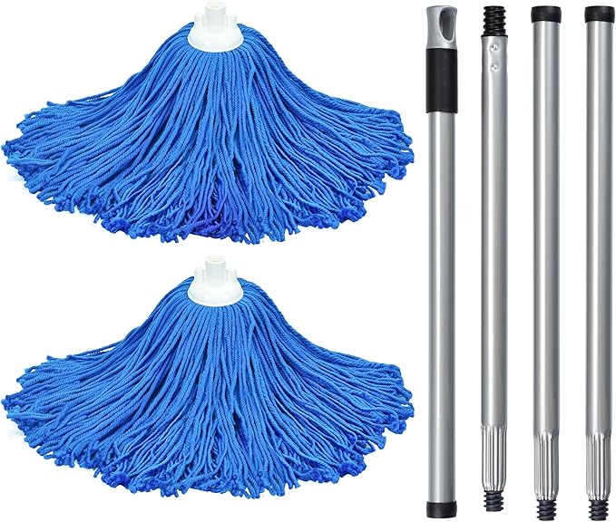 Matthew Microfiber Mop Replacement Compatible with Microfiber Cloth Mop Refill,Stainless Steel Spin Mop Replacement 54" Handle with Wet Mop for Floor Cleaning (2 Mop Heads w/1 Handle)-Blue