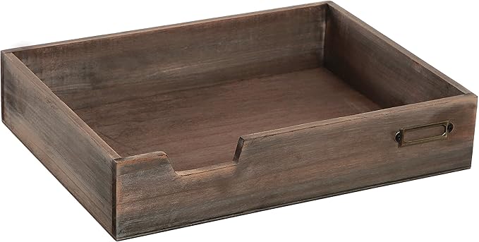 MyGift® Distressed Brown Vintage Wood Paper Tray, Office Desktop Document, File Folder, Magazine Holder Tray