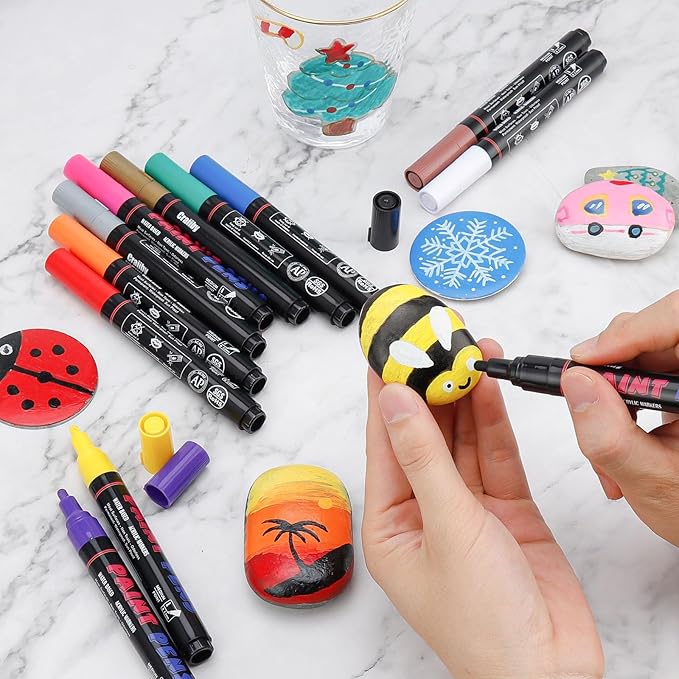White Paint Pens Paint Markers - 2 Pack Permanent Quick Dry Waterproof Marker Pens for Rocks Wood Fabric Plastic Canvas Glass Mugs Metal Tire Stone