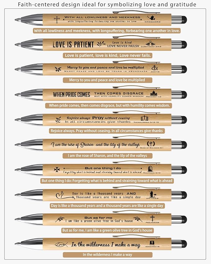 Christian Inspirational Pens With Bible Verse Stylus Ballpoint Pens Black Ink Bulk Motivational Christian Gifts for Women Men Bible Study Supplies for The Office Gifts 20 Count