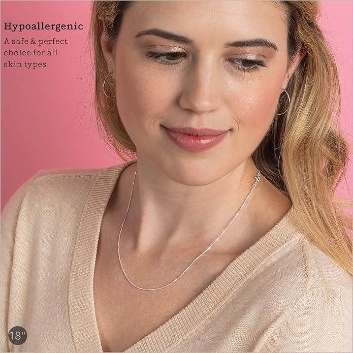 KEZEF 18k Gold Over Sterling Silver 1mm Box Chain Necklace Made in Italy | 925 Sterling Silver Necklace for Women | Rose Gold Chain for Women Men