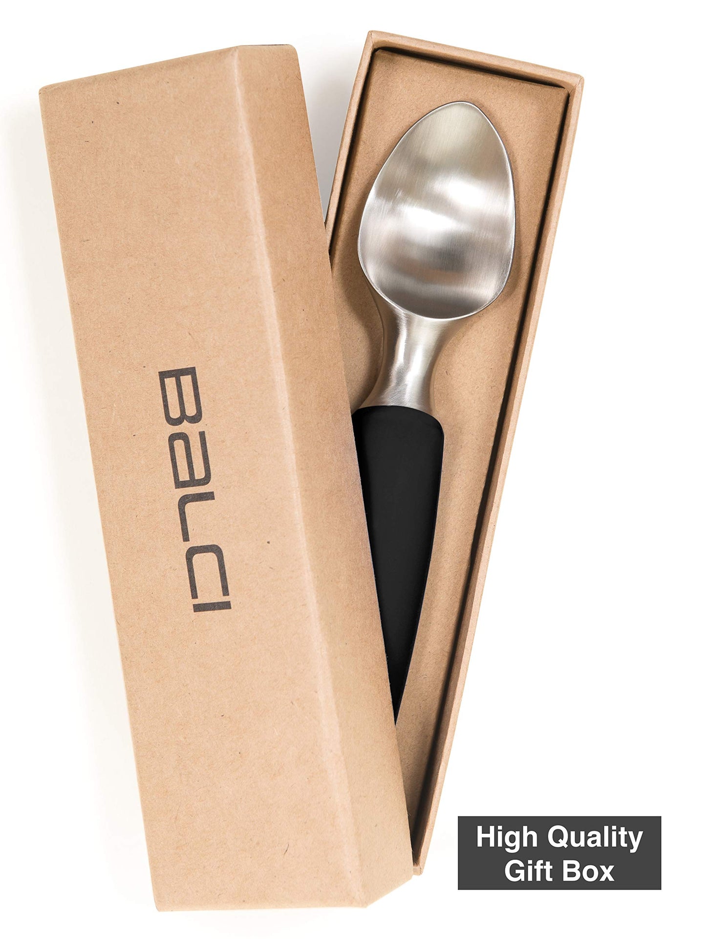 BALCI Ice Cream Scoop - Heavy Duty Stainless Steel Icecream Scooper With Non-Slip Rubber Grip - Professional Metal Ice-Cream Spade - Dishwasher Safe – Black