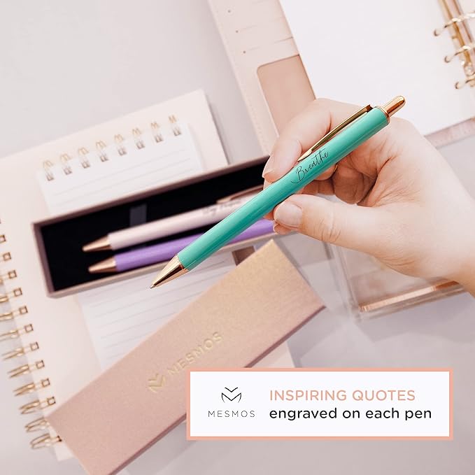 MESMOS Pastel Pens, Mindfulness Gifts, Inspirational Fancy Pens for Women, Wellness & Spiritual Gifts, Self Love Self Care Relaxing Gift, Journaling Cute Luxury Pretty Pen Set