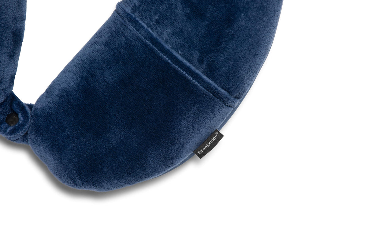 Brookstone Microbead Travel Head and Neck Pillow Lightweight and Plush with Phone or Headphone Pocket, Blue