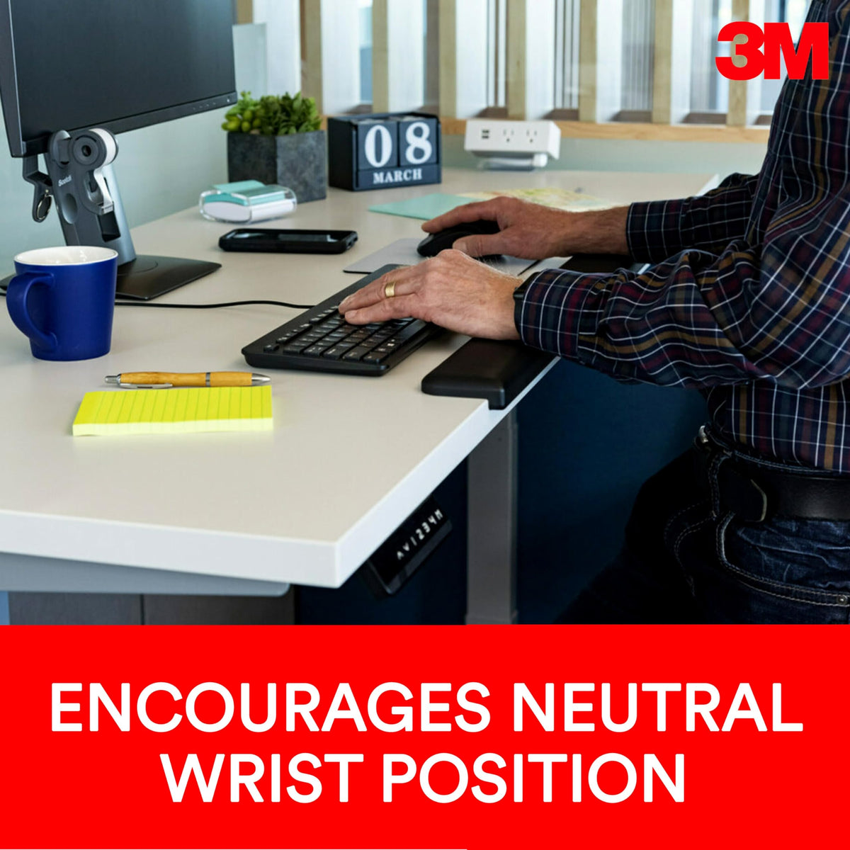 3M Gel Wrist Rest for Standing Desks, Wraps Around Edge of Desk for Comfort, Non-Slip Back Stays in Place (WR200B)