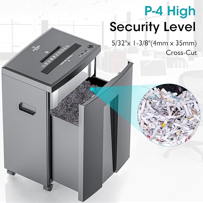 WOLVERINE 18-Sheet Shredders for Home Office Heavy Duty P-4 Security Level Crosscut Paper Shredder Paper/CD/Card Ultra Quiet Paper Shredder for Home with 6 Gallons Pullout Waste Bin SD9113(Grey ETL)