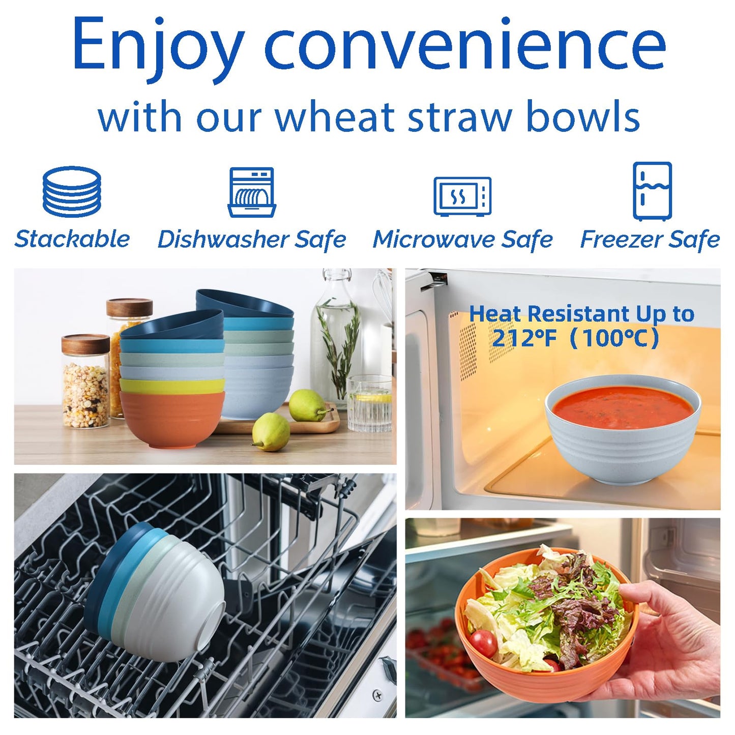 Homestockplus 24 OZ Wheat Straw Cereal Bowls Set of 8, Unbreakable & Reusable Bowls, BPA Free Eco Friendly, Microwave & Dishwasher Safe, Multi Color Bowls for Ramen, Soup, Salad
