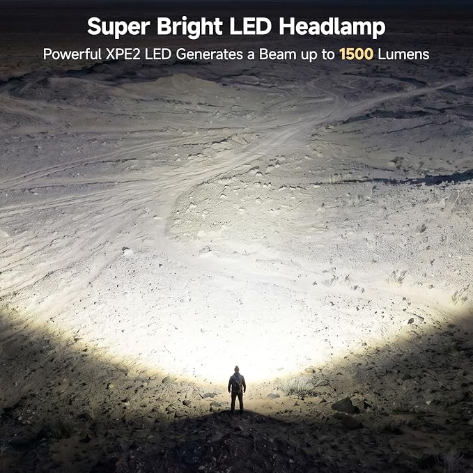 SKYFIRE Rechargeable LED Headlamp 1500 Lumen,30H Long Lasting Head Light with IPX7 Waterproof & 11 Lighting Modes,Motion Sensor 2.12oz Power Headlamp for Camping, Hiking, Running