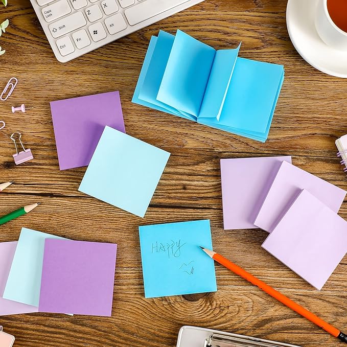 24 Pack Pop Up Sticky Notes 3 x 3 Refills 1200 Sheets Colored Sticky Notes Self Adhesive Memo Pads for Home Office Supplies(Purple Blue, Classic)