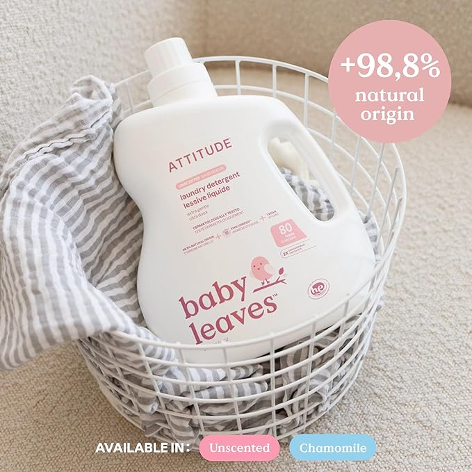 ATTITUDE Baby Laundry Detergent Liquid, EWG Verified, Safe for Baby Clothes, Infant and Newborn, Naturally Derived, HE Compatible, Soothing Chamomile, 80 Loads, 67.6 Fl Oz (AMAZON EXCLUSIVE)
