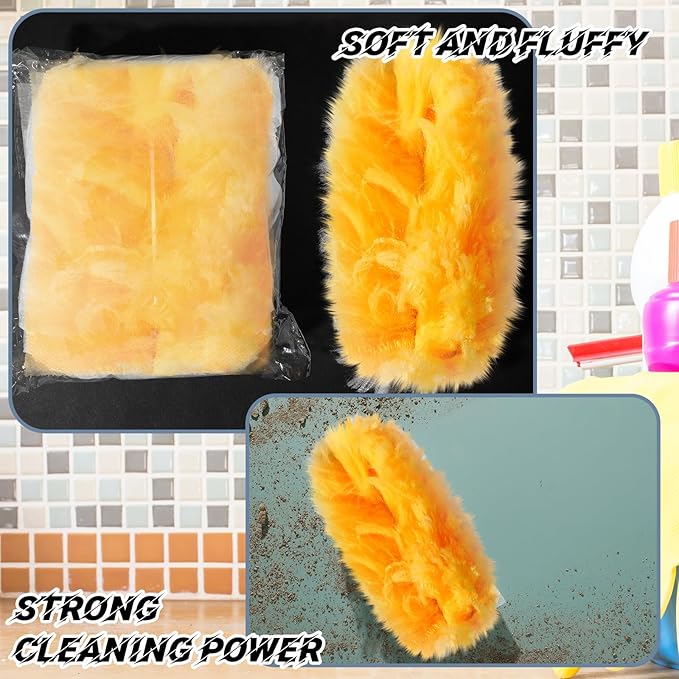 Vesici 100 Pcs Duster Refills Compatible with Swiffer Dusters Bulk Disposable Replacement Thickened with 1 Handle Heavy Duty for Cleaning, Office (Orange)