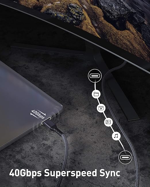 Maxonar 10FT Thunderbolt 4 Cable with 40Gbps Data Sync/240W Charging and 8K for Thunderbolt 4/3, USB4, and USB C Devices