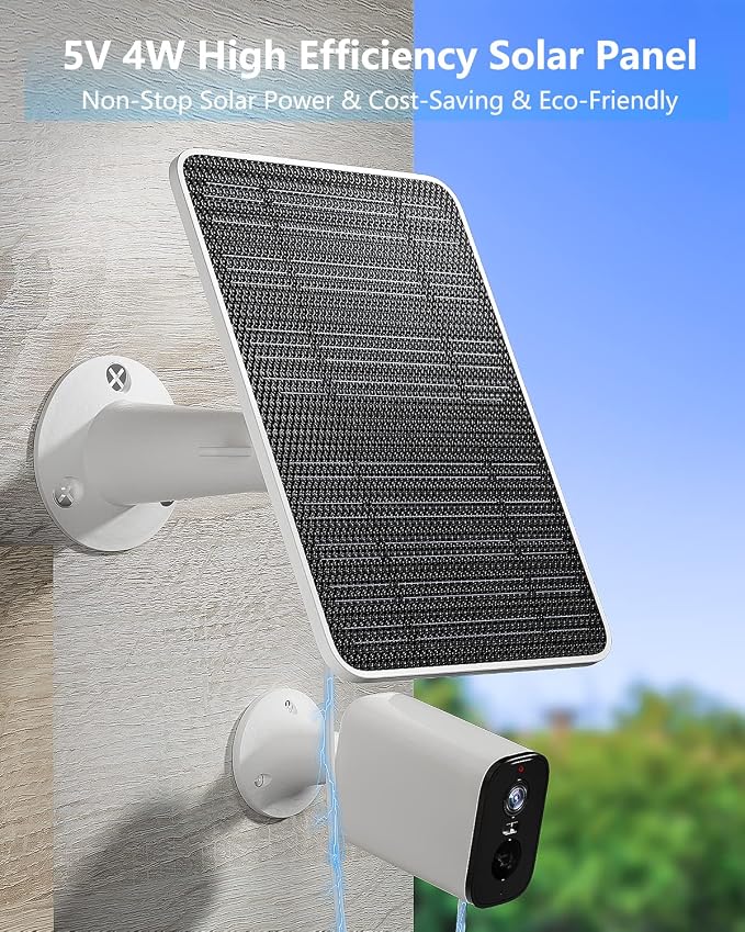 Solar Panel for Security Camera, 5W Solar Panel Charger Compatible with Eufycam 3/3C/2/2 Pro/2C/2C Pro/E/E20/E40/L20/L40/Solo/SoloCam Spotlight, Micro USB&USB-C Port IP65 Waterproof 10ft Cable, 1 Pack