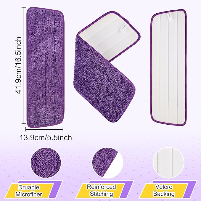 10 Pack 16.5 inch Reusable Mop Pads Microfiber Spray Mop Replacement Heads for Wet/Dry Mops Compatible with Bona Floor Care System