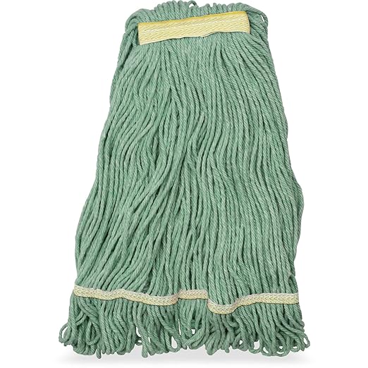 SPARTA Flo-Pac Acrylic Mop Head, Loop-Ended, Narrow Band with 1" Yellow Band for Organized Cleaning, Small, Green, (Pack of 12)