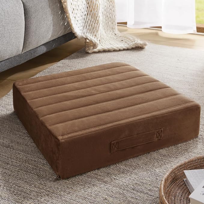 Codi Large Floor Pillow, Meditation Cushions for Adults with Thick Foam and Soft Tufted Covers, Washable Square Seating for Couch and Yoga Sitting, 22 × 22 × 5 Inch Coffee