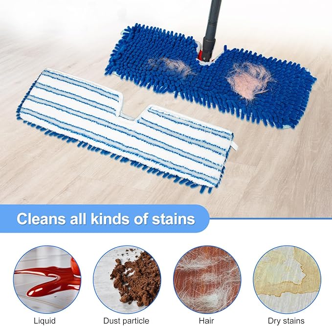 3 Pack Mop Heads Replacements for Ocedar Dual-Action Microfiber Flip Mop, Double Sided Mop Replace Head Mop Refills with Microfiber & Chenille for Dry Wet Use, Reusable, Machine Washable