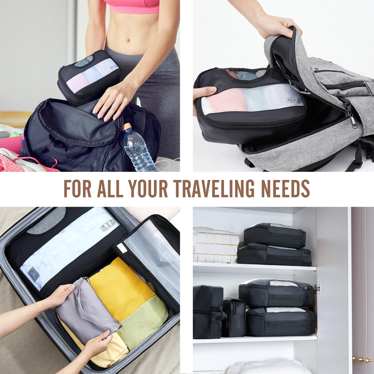 Veken 10 Set/8 Set Packing Cubes for Travel Essentials, Suitcase Organizer Bags in 4 Sizes, Carry-On Luggage Accessories with Large Laundry & Toiletry Bag, Must-Have for Airplane, Road Trip & Camping