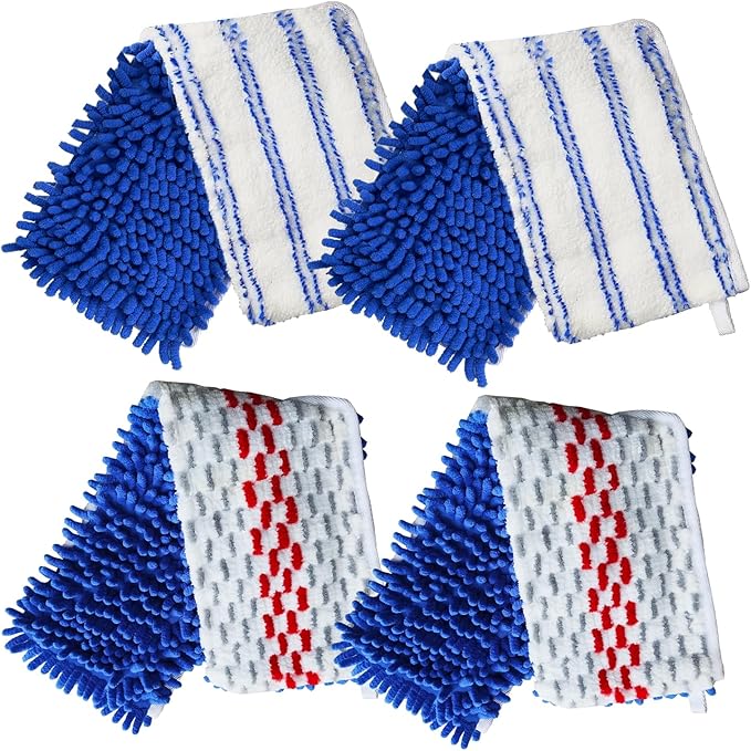 4 Pack Mop Heads Replacements Compatible with O-cedar Dual-Action Flip Mop, Chenille + Microfiber Mop Refills for Dry/Wet Use, Reusable and Machine Washable Dust Mop Cloths for Hardwood Floor Cleaning