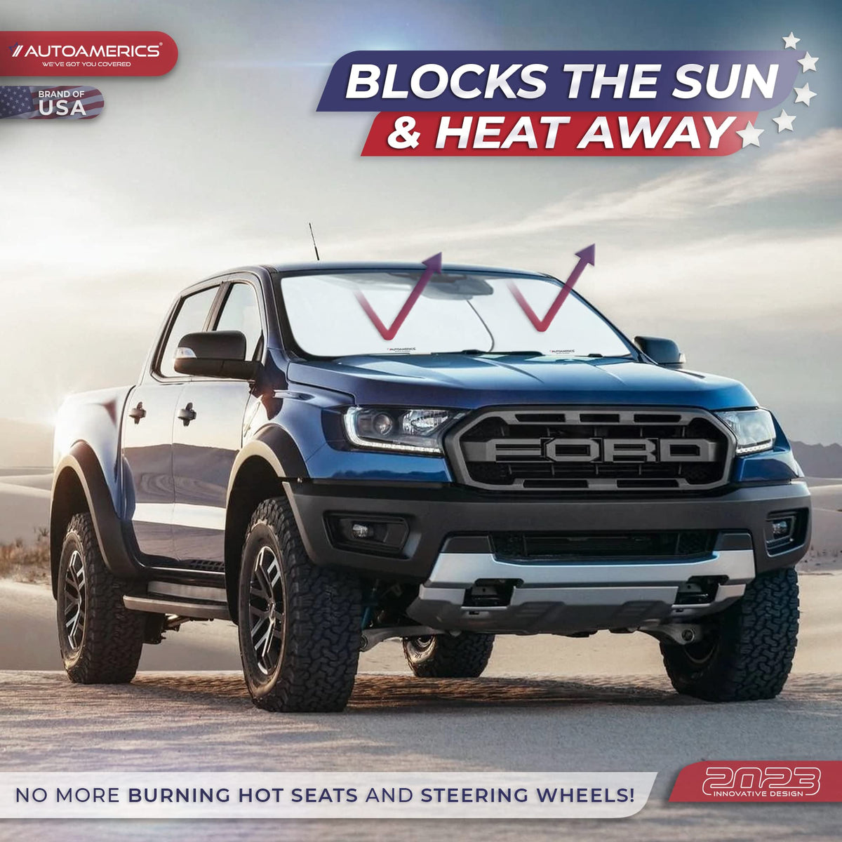 Autoamerics Windshield Sun Shade 2-Piece Foldable Car Front Window Sunshade for Most Sedans SUV Truck - Auto Sun Blocker Visor Protector Blocks Max UV Rays and Keeps Your Vehicle Cool - Medium Fit