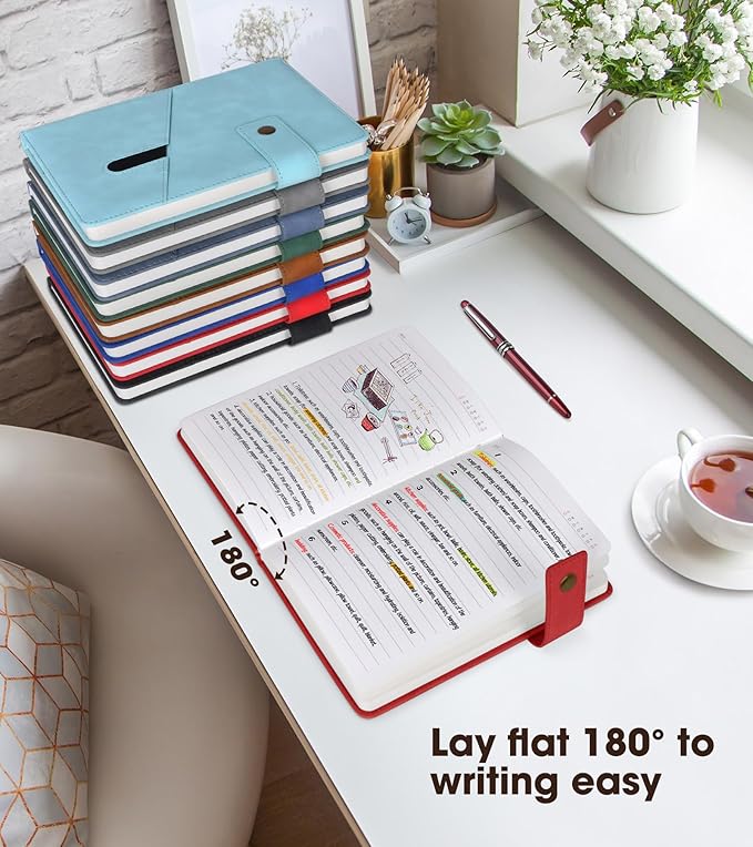 Red A5 Lined Leather Journal Notebook for Men Women,5.9" X 8.4" Personalized Hardcover Journal with Pen,200 Pages 100 Gsm Thick Ruled Paper Daily Diary for Travel,Business,Work,Writing