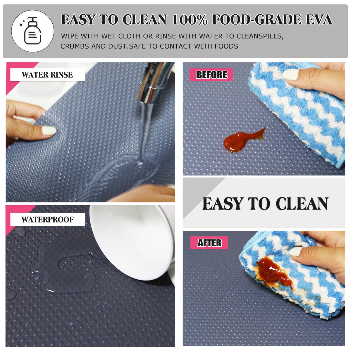 Daixers 10Pcs Refrigerator Liners, Washable Fridge Liner Shelf Mats Refrigerator Pads for Cupboard Cabinet Drawer Home Kitchen Accessories Organization (Grey)