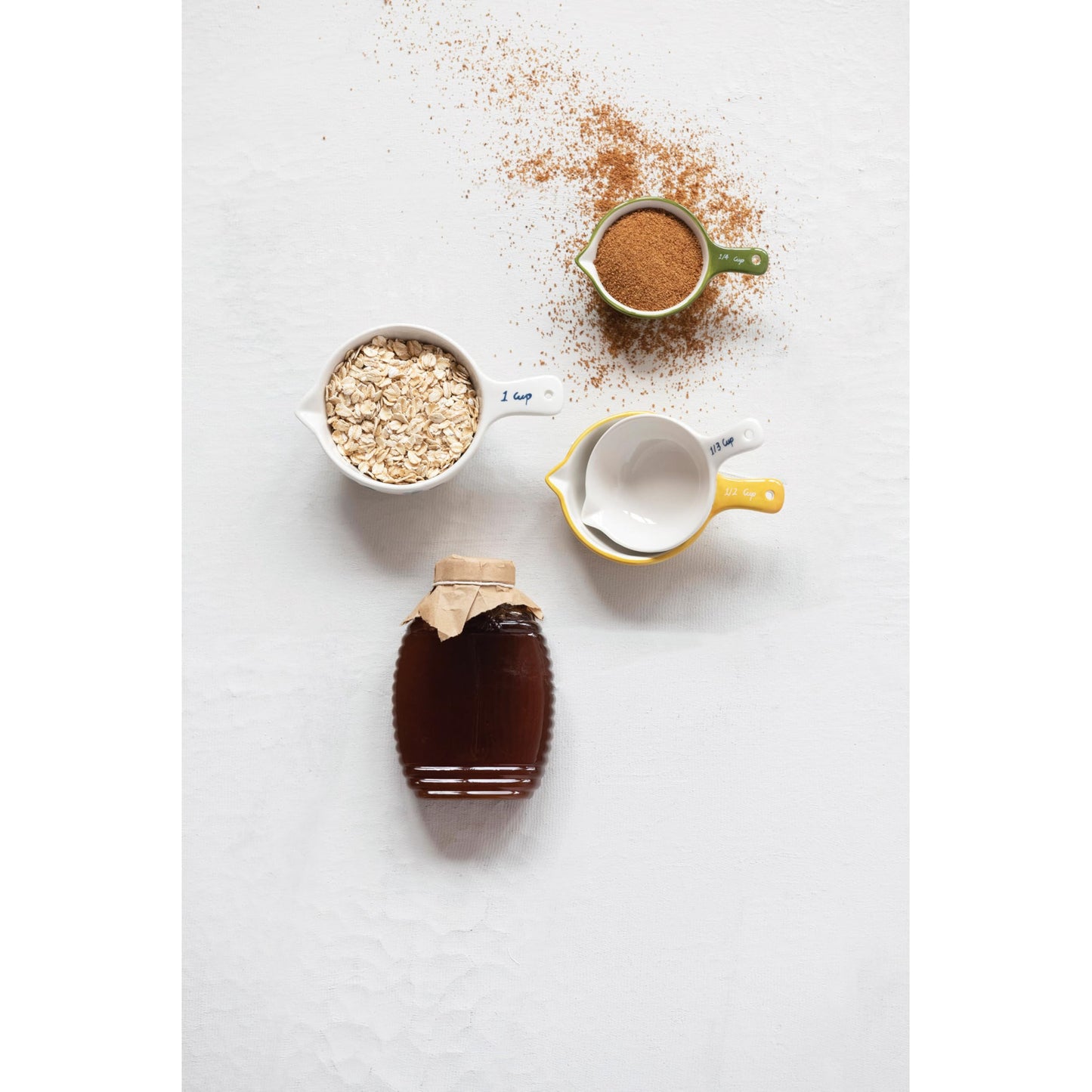 Creative Co-Op Hand-Painted Stoneware Measuring Cups, Multicolor
