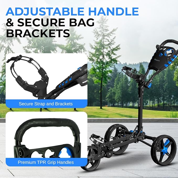 SereneLife Golf Push Pull Cart – Lightweight, Foldable, Bag Holder with Adjustable Handle, Caddy Accessories, Compact Folding Golf Trolley for Travel
