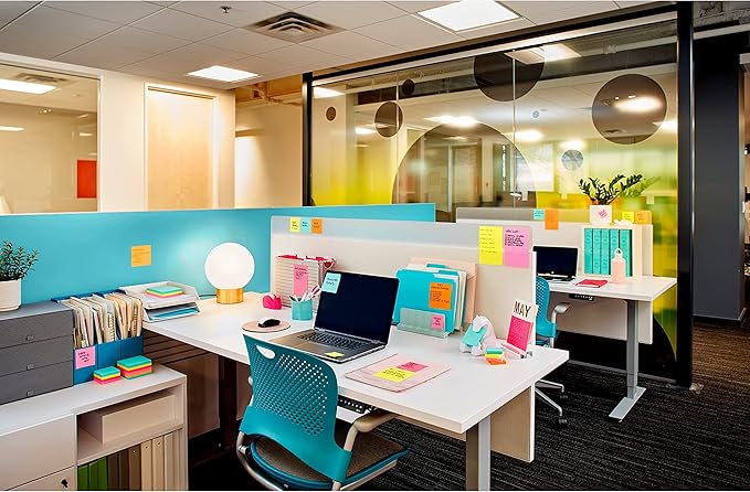 Post-it Super Sticky Notes, 24 Sticky Note Pads, 3 x 3 in., School Supplies, Office Products, Sticky Notes for Vertical Surfaces, Monitors, Walls and Windows, Supernova Neons Collection