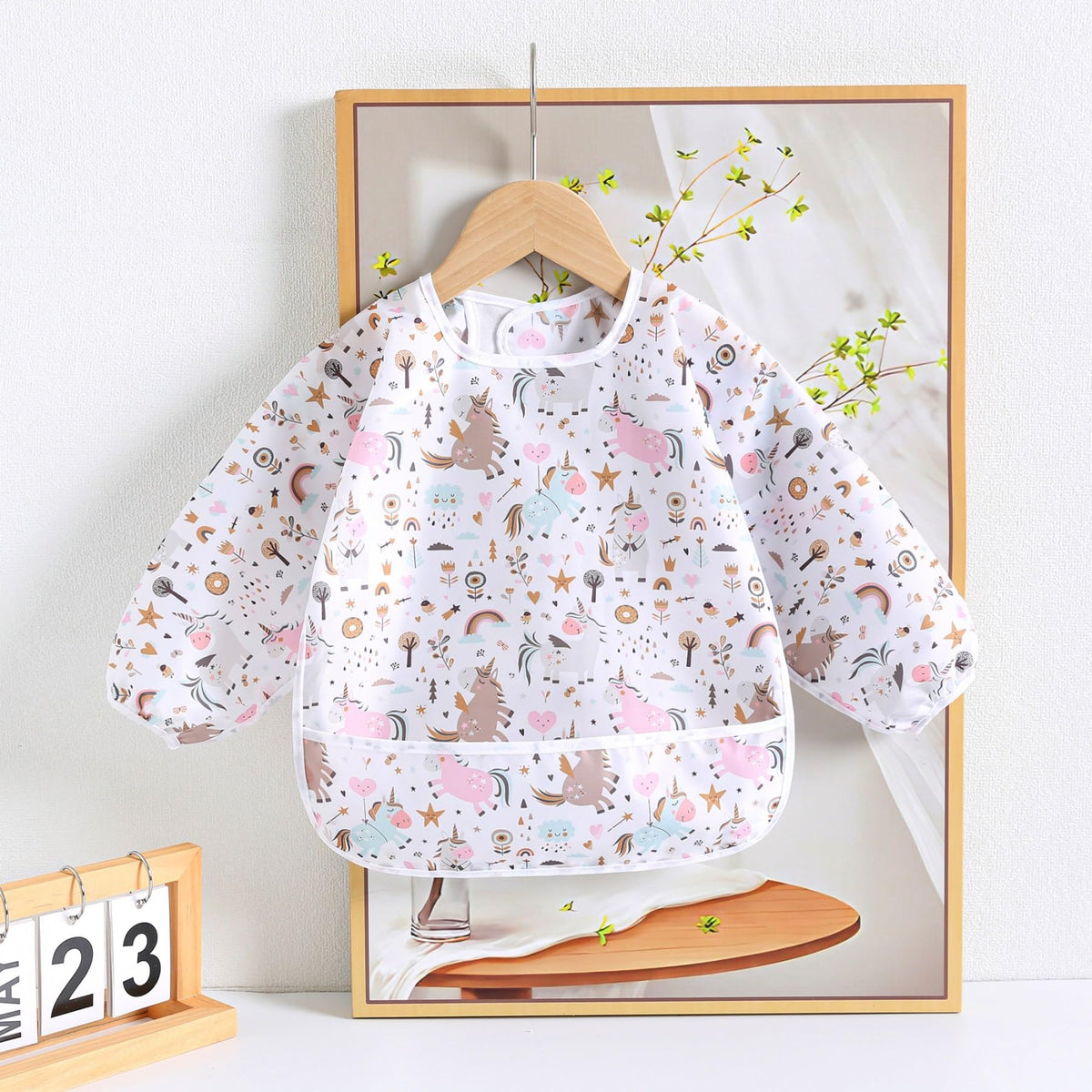 YeeLauf Sleeved Bib,5 Pack,Waterproof Shirt Bibs for Baby 3-24 Months Wipe Clean