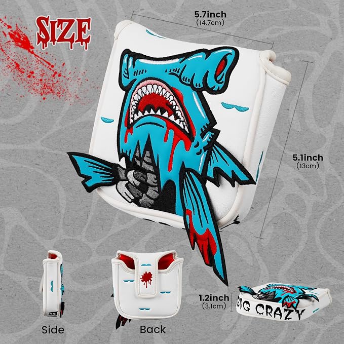 Big Crazy Golf Head Covers, Golf Club Covers Funny, Driver Headcovers, Golf Club Covers, Fairway Woods Head Covers, Hybrids Headcover, Putter Cover with Soft Lining for Golf Gift Hammerhead Sharks