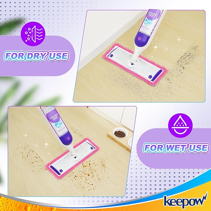 Reusable Power Mop Refills Pads Compatible with Swiffer PowerMop Mop - Microfiber Power Mop Pads Refill for 13 ''-15 '' Spray Mop- Washable Pads for Multi-Surface Floor Cleaning, 4 Pack