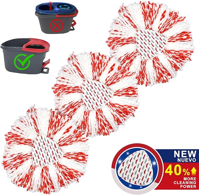 3 Pack Upgraded Deep Clean Refill Compatible with O Ceda EasyWring Spin Mop & Bucket System Microfiber Mop Heads Refill for Oceda Easywring 1 Tank Spin Mop System, 40% More Cleaning Power, Scrub Pad
