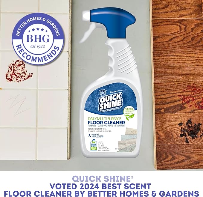 Quick Shine Multi Surface Floor Cleaner 27oz, 2Pk | Ready to Use-Streak Free- No Rinse | Use on Hardwood, Laminate, Luxury Vinyl Plank & Stone | Use in Spray Mops & Vac Mops | Safer Choice Cleaner