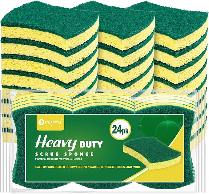 ORIGHTY Heavy Duty Cellulose Scrub Sponges Kitchen, Powerful Scrubbing & Cleaning, Suitable for Washing Dishes and Kitchen Cleaning, Absorbent & Rich Foam, 24 Count