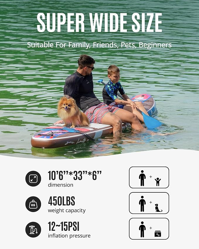 ZLX Inflatable Stand Up Paddle Board, 10'6" SUP Non-Slip Stable Deck Pad, Unique Center Fin, Premium Accessories, Paddleboard for Adults, Beginners, All Skill Levels
