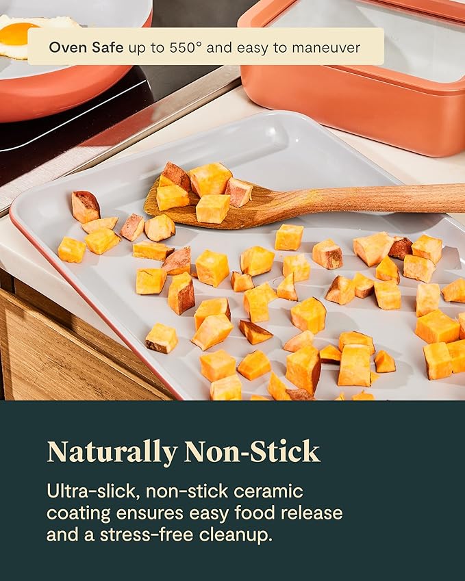Caraway Non-Stick Ceramic Medium Baking Sheet - Naturally Slick Ceramic Coating - Non-Toxic, PTFE & PFOA Free - Perfect for Baking, Roasting, and More - Medium (15" x 10") - Navy