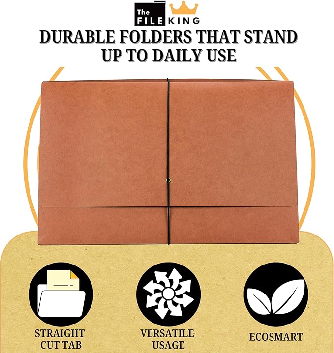 The File King Expanding File Wallet - Legal Size, 10 Redropes | USA Made | 5.25” Expandable File Folders | Redwell Folders Legal Size Wallets | Red Rope Expanding File Folder with Flap & Elastic Cord