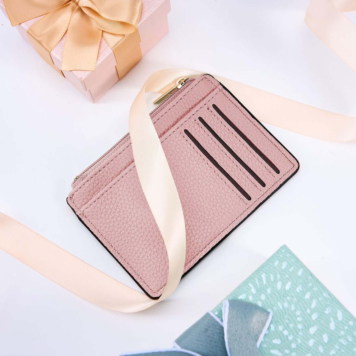 Tipmile Credit Card Holder for Women Slim Minimalist Front Pocket RFID Blocking Wallet Small Compact Card Case with ID Window, Light Pink