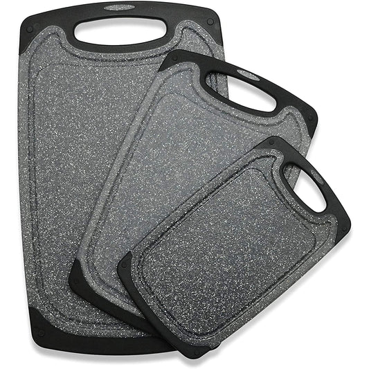 Viretang Plastic Cutting Boards Set of 3 Extra Large for Kitchen, Thick Chopping Board with Deep Juice Grooves, Non‑Slip Feet, Easy Grip Handle, BPA Free, Dishwasher Safe,Black