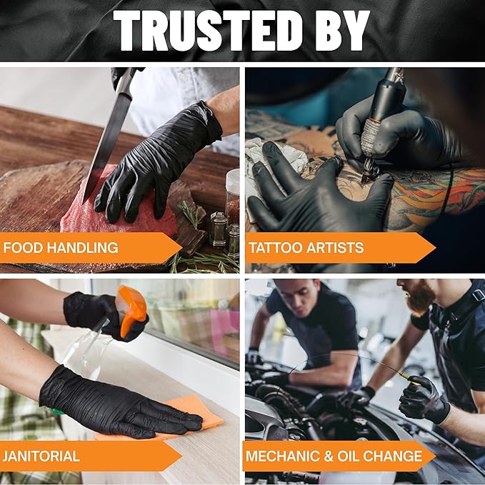 5-6 Mil HEAVY DUTY Black Nitrile Gloves, Powder Free, Latex-Free, Exam, Food, Mechanic, Tattoo Disposable Gloves