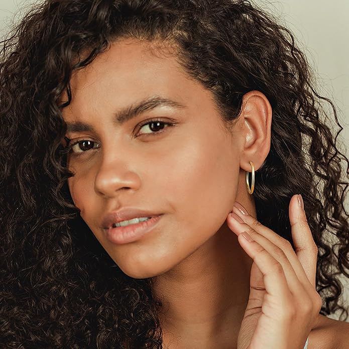 Clip On Hoop Earrings for Women Non Pierced Ears,Gold Clip On Earrings Non Piercing Big Stainless Steel Fake Hoops Lightweight 30-60mm