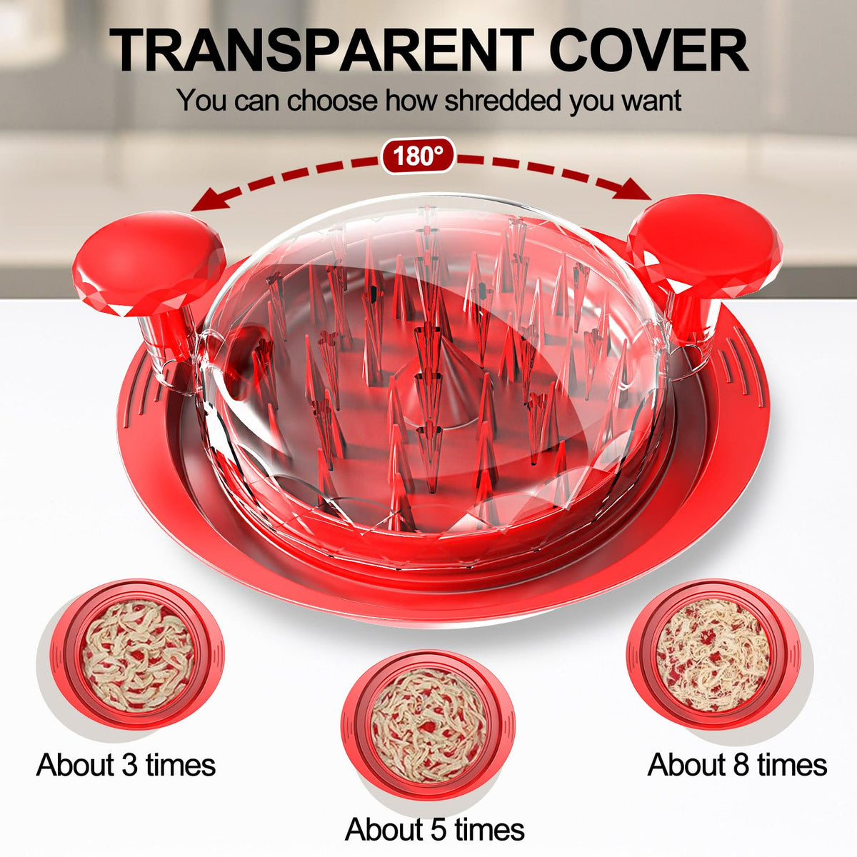 Chicken Shredder Tool Twist, 11" Heavy Duty Large Chicken Shredder, Meat Grinders Gadgets Machine, BPA Free, Strong Anti-Slip, Dishwasher Safe, Suitable for Pork Beef Chicken, Red