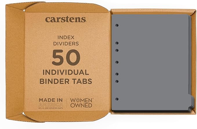 Carstens - Heavy Duty Plastic Ring Binder Dividers, Side Tab, 1/9 Cut, Tab 9 Position, US Letter, Gray, Case of 50, (2618-09CS) - Ideal Medical Chart Dividers or Index Tabs for 3 Ring Binders