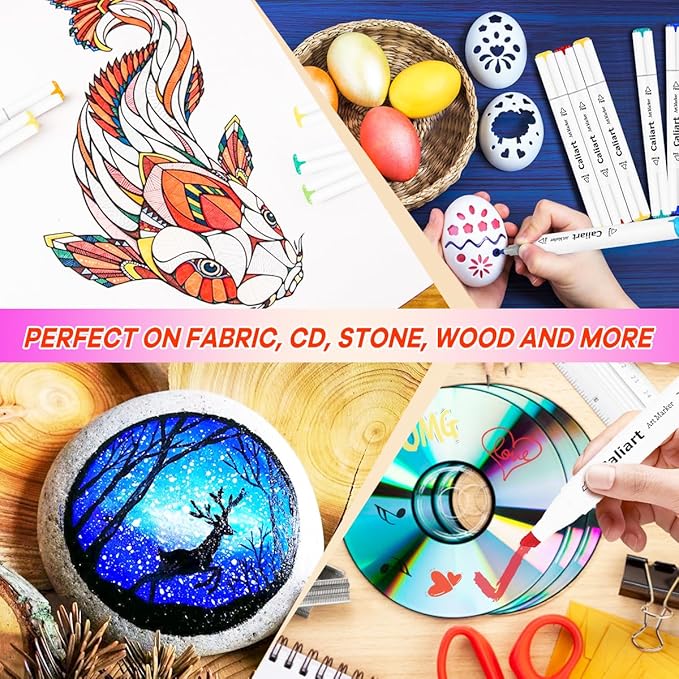 Caliart 121 Colors Dual Tip Art Markers Sketch Pens, Easter Basket Stuffers for Kids Teens Toddler, Permanent Alcohol Based Markers for Adult Book Eggs Decorations Gift Drawing Supplies Kit