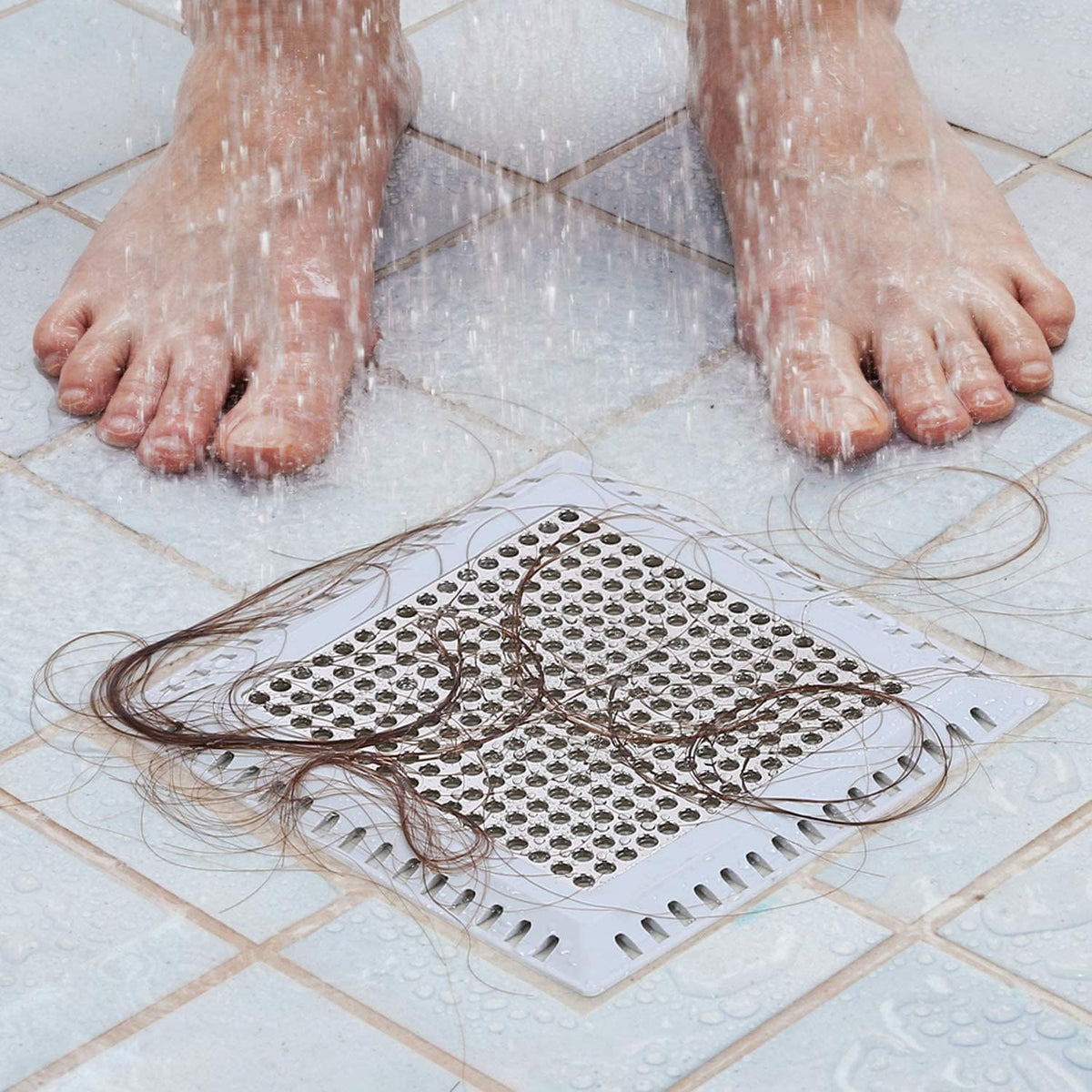Drain Hair Catcher/Drain Strainer/Square Shower Drain Cover for Bathroom Floor Drain, Stainless Steel and Silicone Hair Stopper (Patented Product)