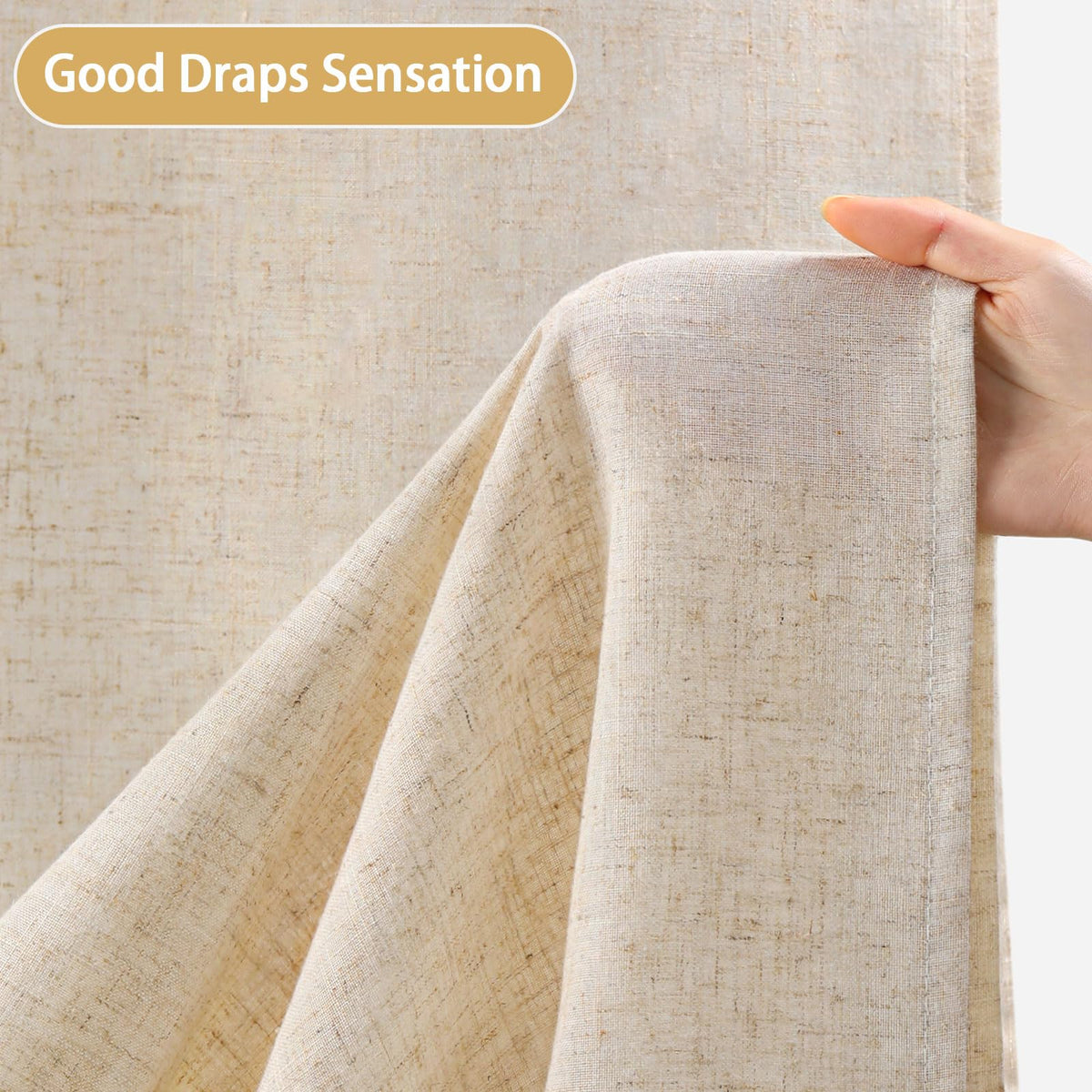 Awellife Extra Long Shower Curtain 84 Inch Length Beige Linen Blend Fabric Shower Curtain for Bathroom, Extra Long 72" W x 84" L
