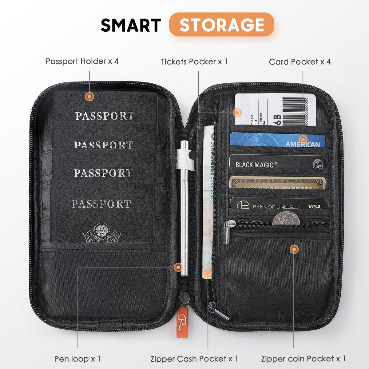 Travel Passport Wallet, RFID Family Passport Holder Large, Lightweight Passport Cover Case Waterproof Bag Document Organizer for Women & Men-Black